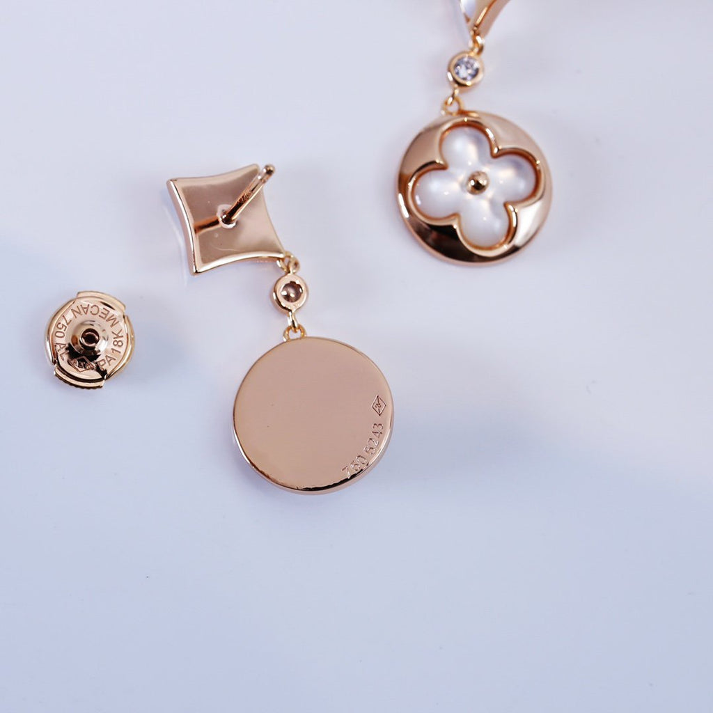 LOUIS VUITTON STAR AND SUN PINK GOLD MOP DROP EARRINGS