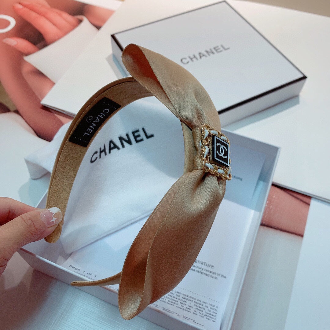 CHANEL CAMEL BEIGE SILK HAIRBAND 832202