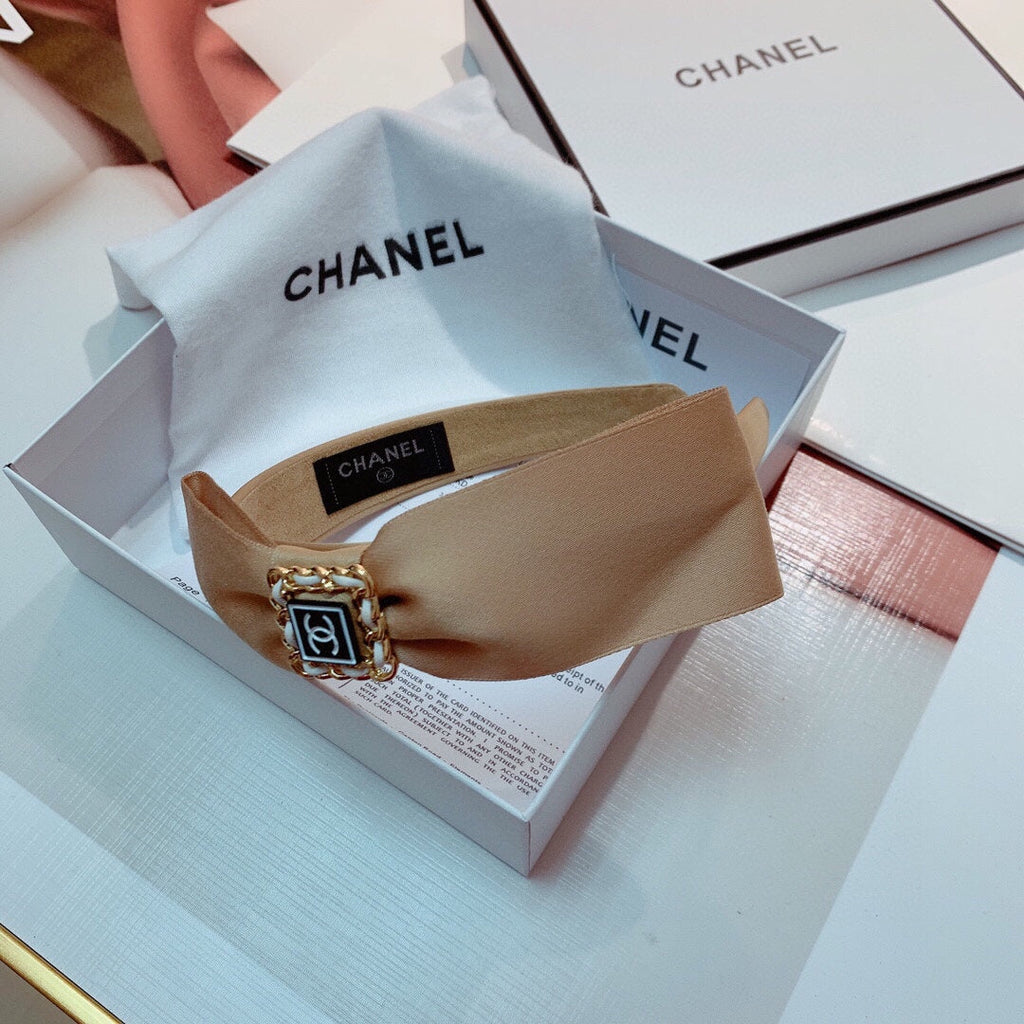 CHANEL CAMEL BEIGE SILK HAIRBAND 832202