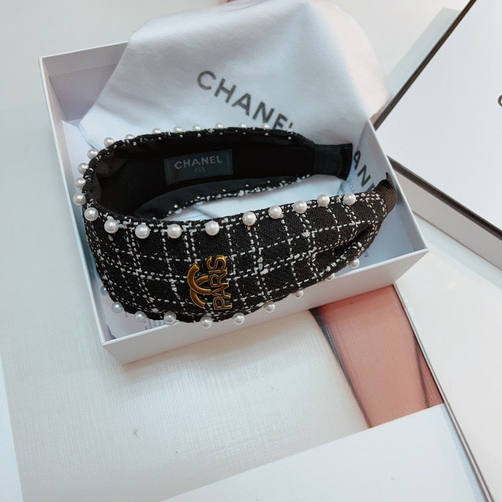CHANEL BLACK TWEED HAIRBAND 875865