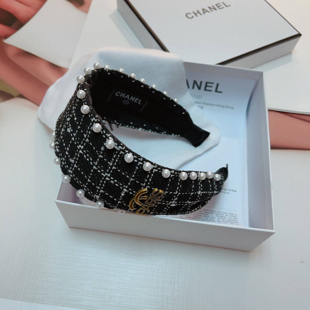 CHANEL BLACK TWEED HAIRBAND 875865