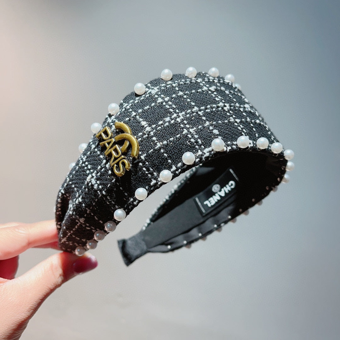 CHANEL BLACK TWEED HAIRBAND 875865