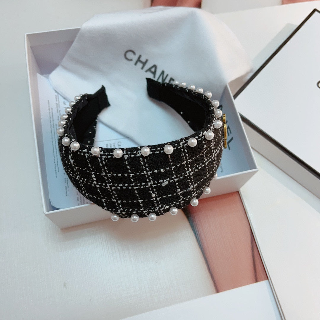 CHANEL BLACK TWEED HAIRBAND 875865