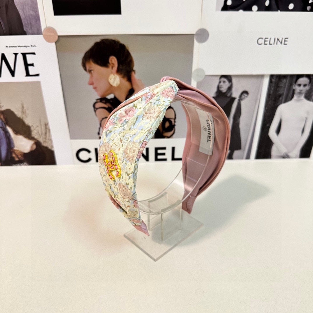 CHANEL COLORFUL FLOWER FABRIC HAIRBAND 877037