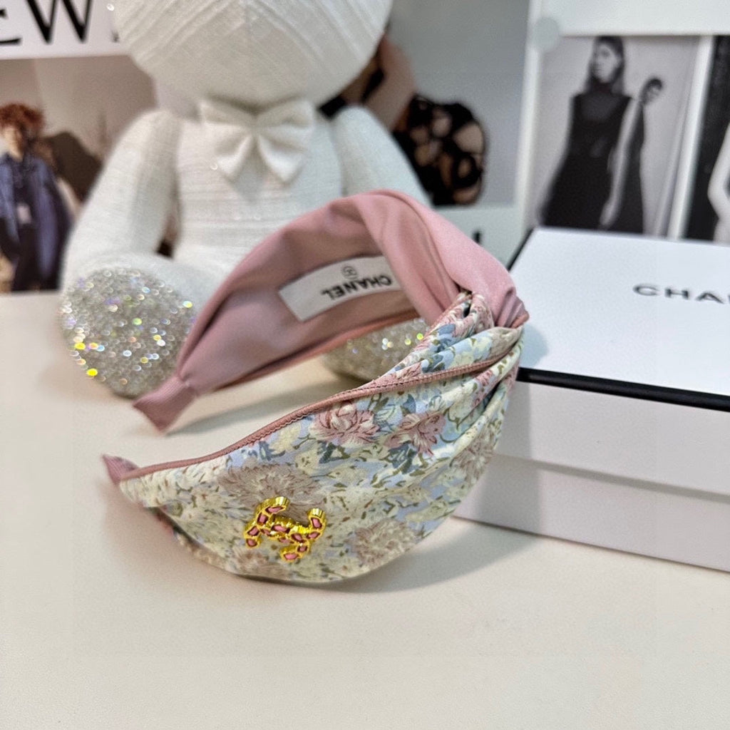 CHANEL COLORFUL FLOWER FABRIC HAIRBAND 877037