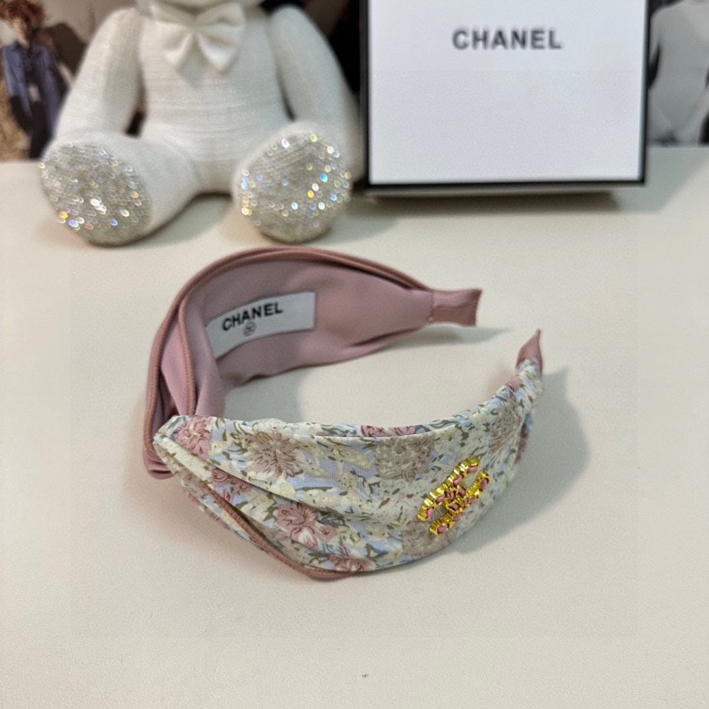 CHANEL COLORFUL FLOWER FABRIC HAIRBAND 877037