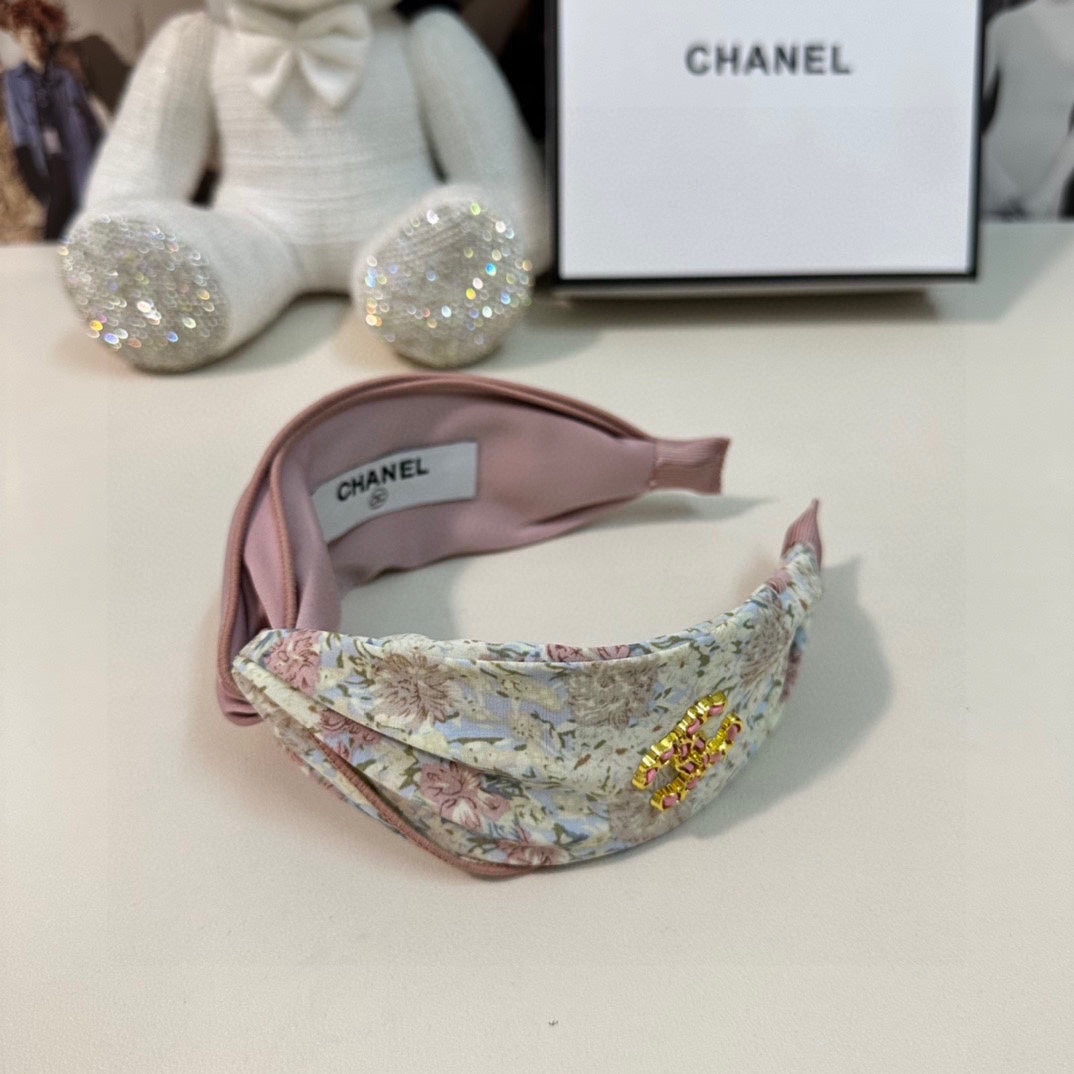 CHANEL COLORFUL FLOWER FABRIC HAIRBAND 877037