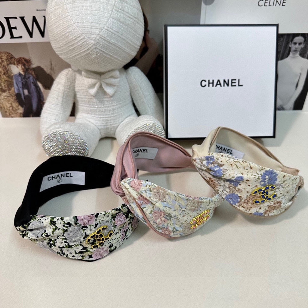 CHANEL COLORFUL FLOWER FABRIC HAIRBAND 877037