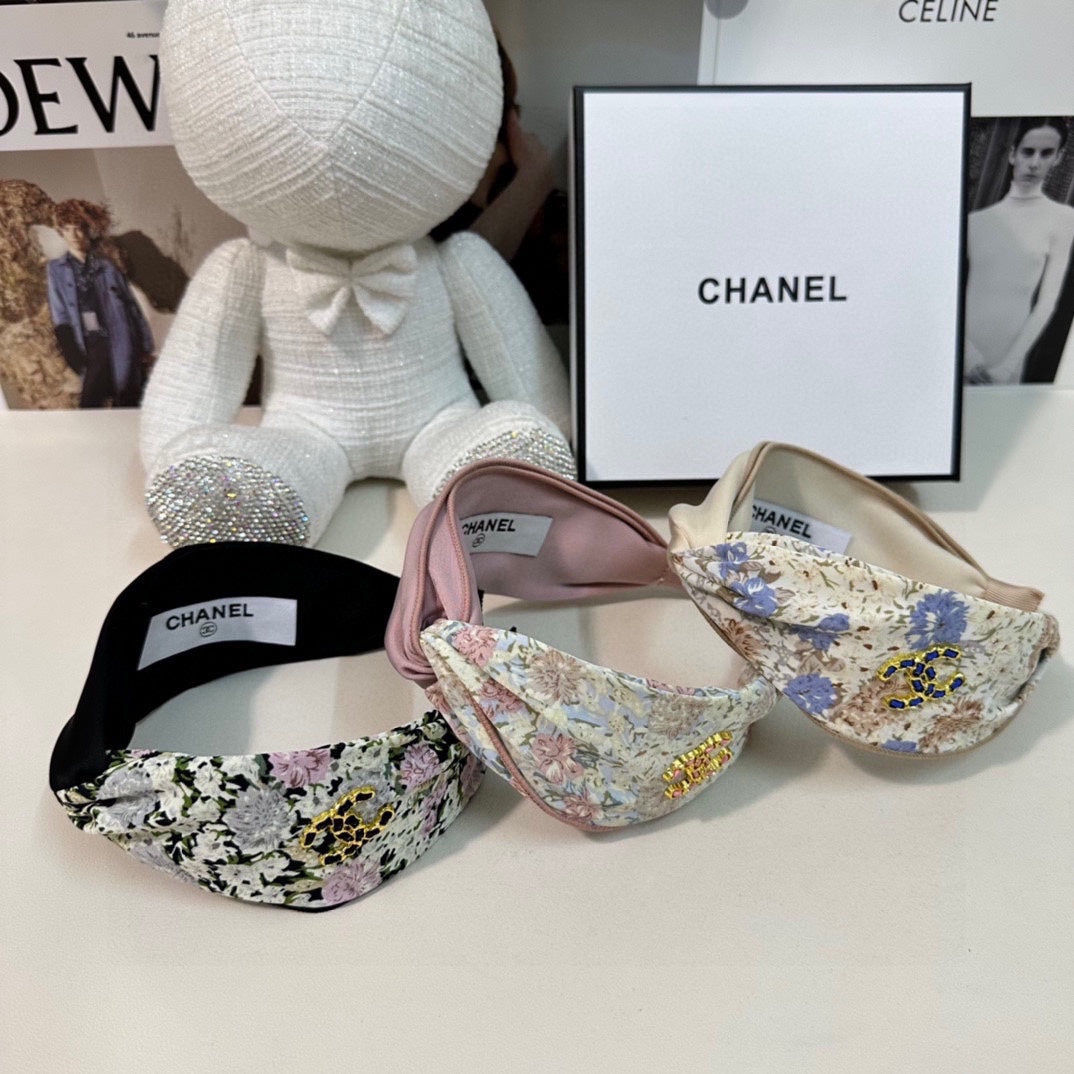 CHANEL COLORFUL FLOWER FABRIC HAIRBAND 877037