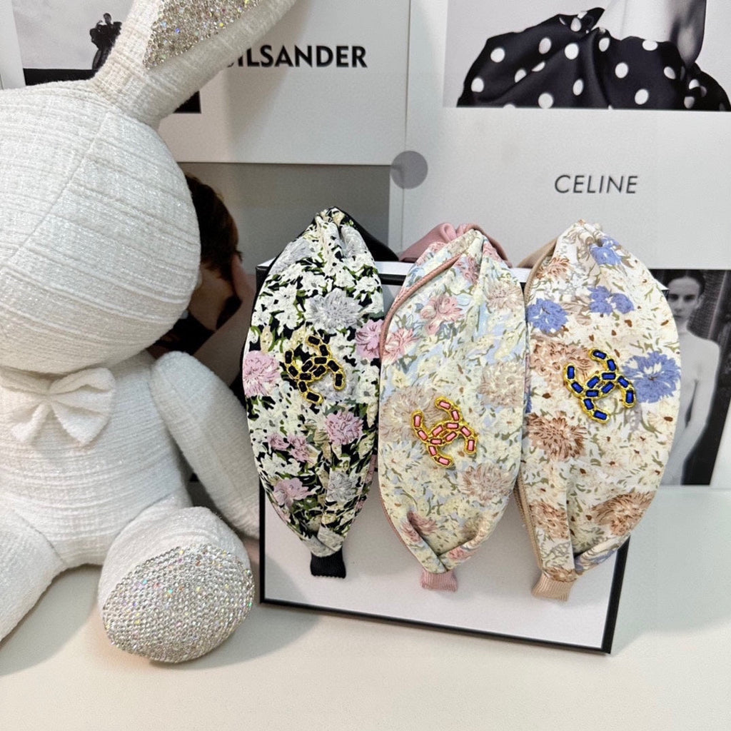 CHANEL COLORFUL FLOWER FABRIC HAIRBAND 877037