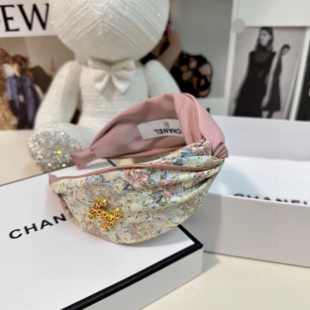 CHANEL COLORFUL FLOWER FABRIC HAIRBAND 877037