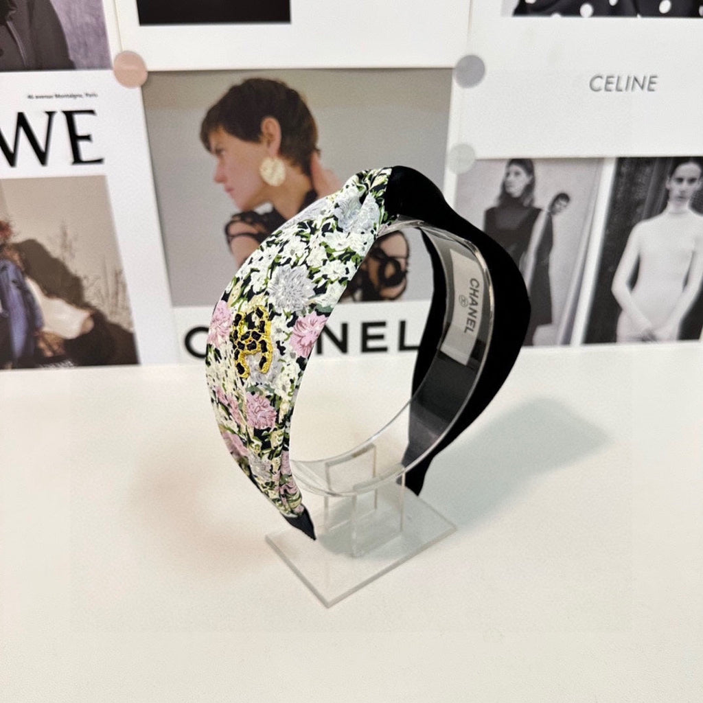 CHANEL COLORFUL FLOWER FABRIC HAIRBAND 877038