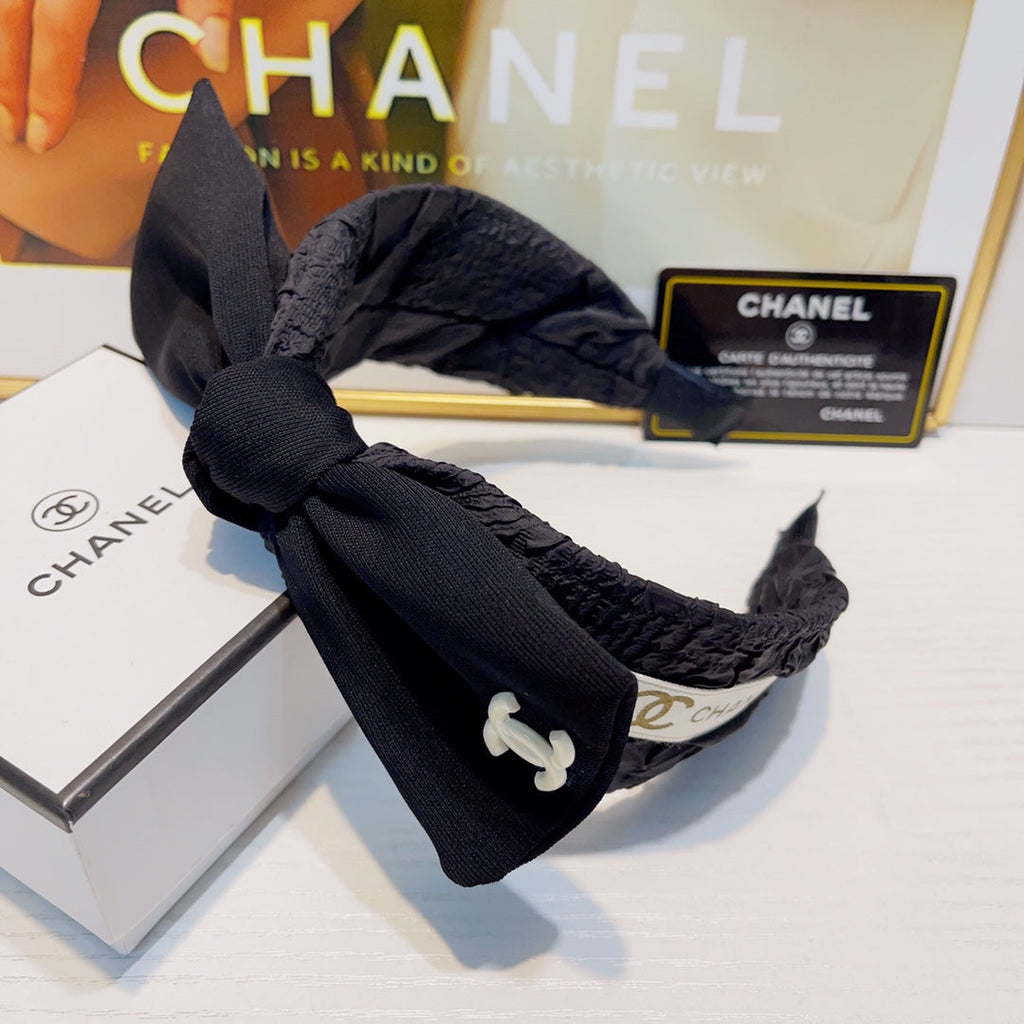 CHANEL BLACK FABRIC HAIRBAND 925616