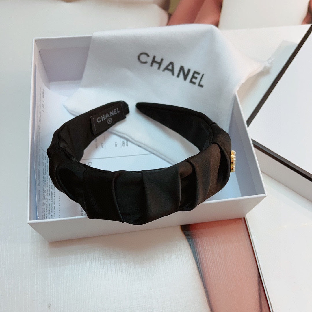 CHANEL BLACK FABRIC HAIRBAND 925661