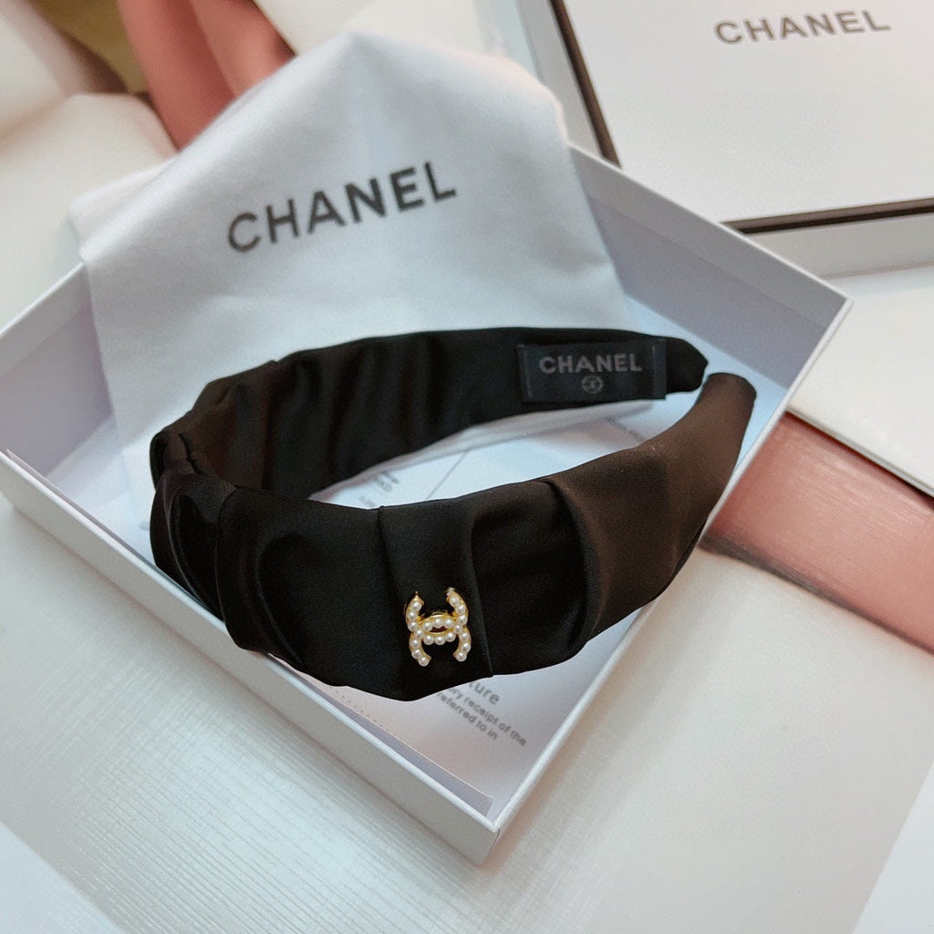CHANEL BLACK FABRIC HAIRBAND 925661