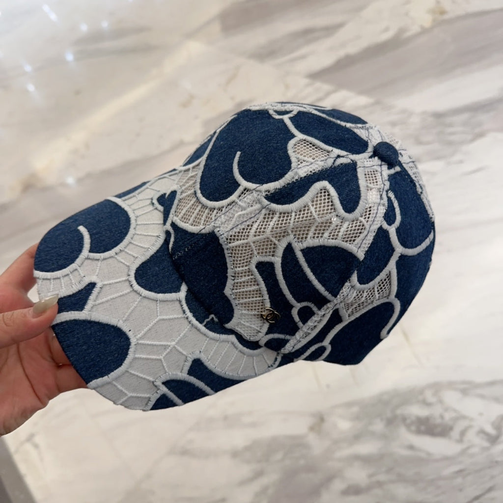 CHANEL LACE FLORAL BASEBALL HAT 672632