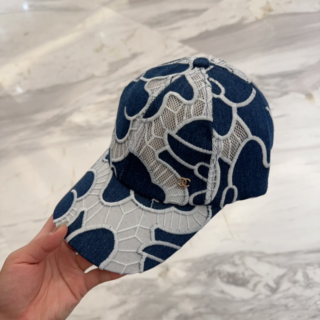 CHANEL LACE FLORAL BASEBALL HAT 672632