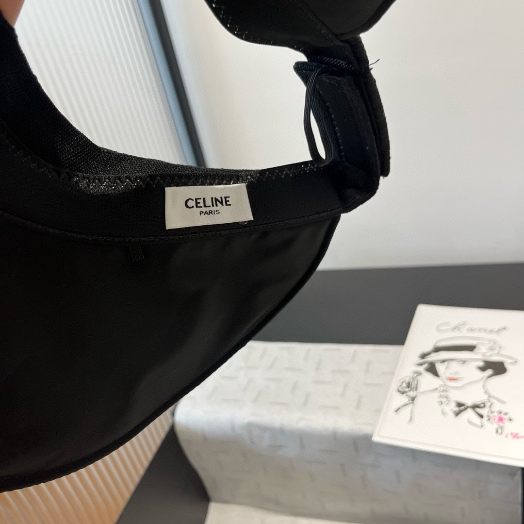 CELINE WIDE BRIM HALF HEAD HAT MODEL 650342 IN BLACK PLEATED SATIN