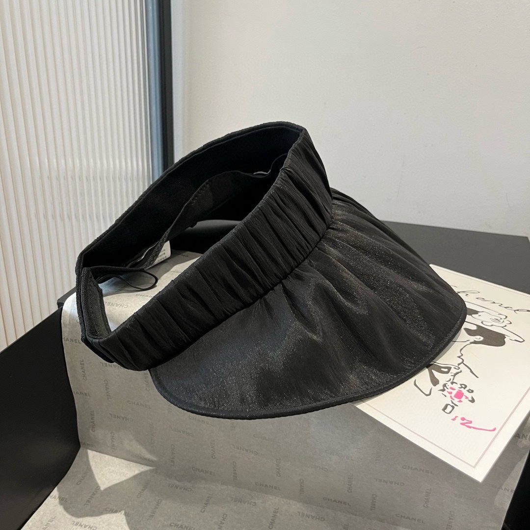 CELINE WIDE BRIM HALF HEAD HAT MODEL 650342 IN BLACK PLEATED SATIN