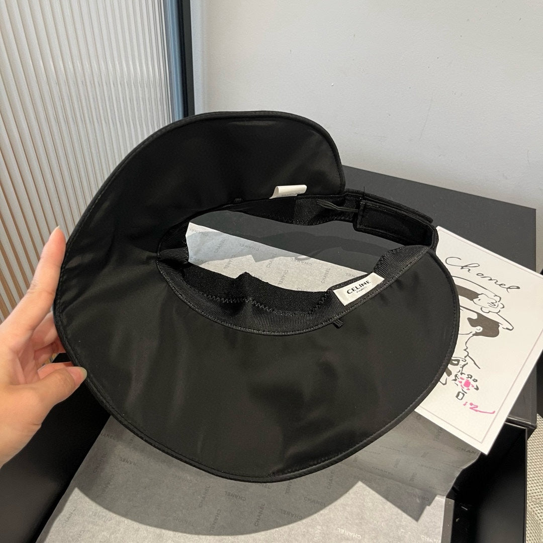 CELINE WIDE BRIM HALF HEAD HAT MODEL 650342 IN BLACK PLEATED SATIN