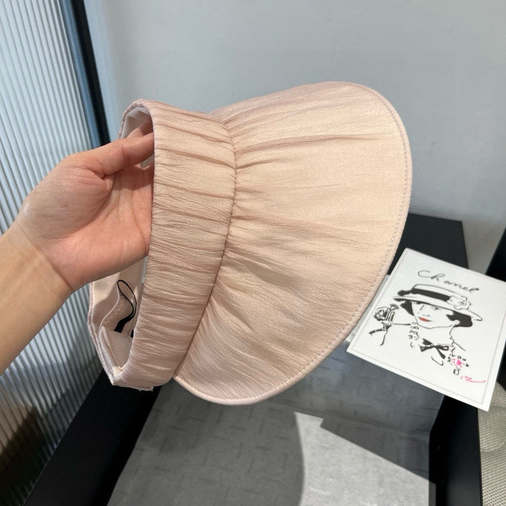 CELINE WIDE BRIM HALF HEAD HAT MODEL 650343 IN LIGHT PINK PLEATED SATIN
