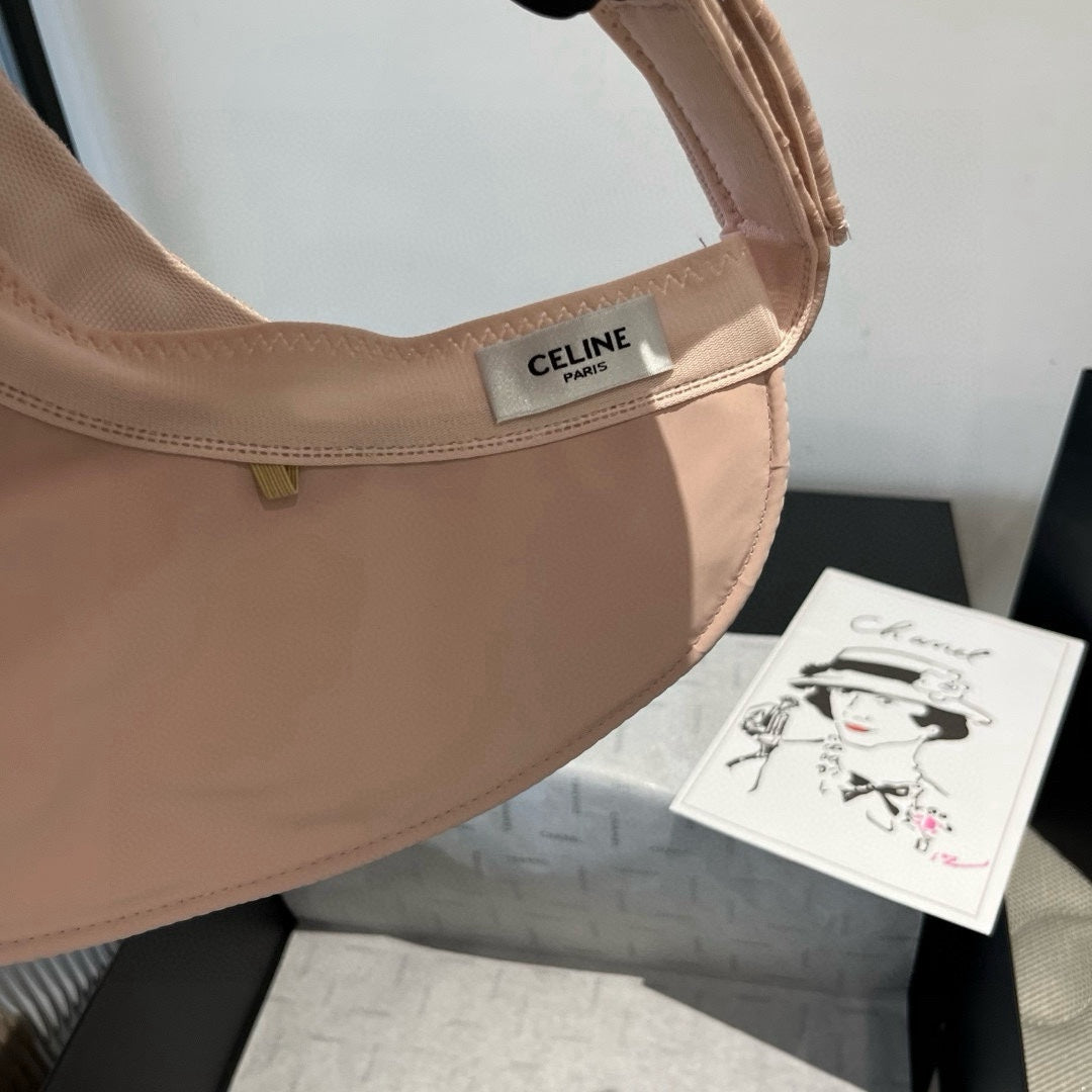 CELINE WIDE BRIM HALF HEAD HAT MODEL 650343 IN LIGHT PINK PLEATED SATIN