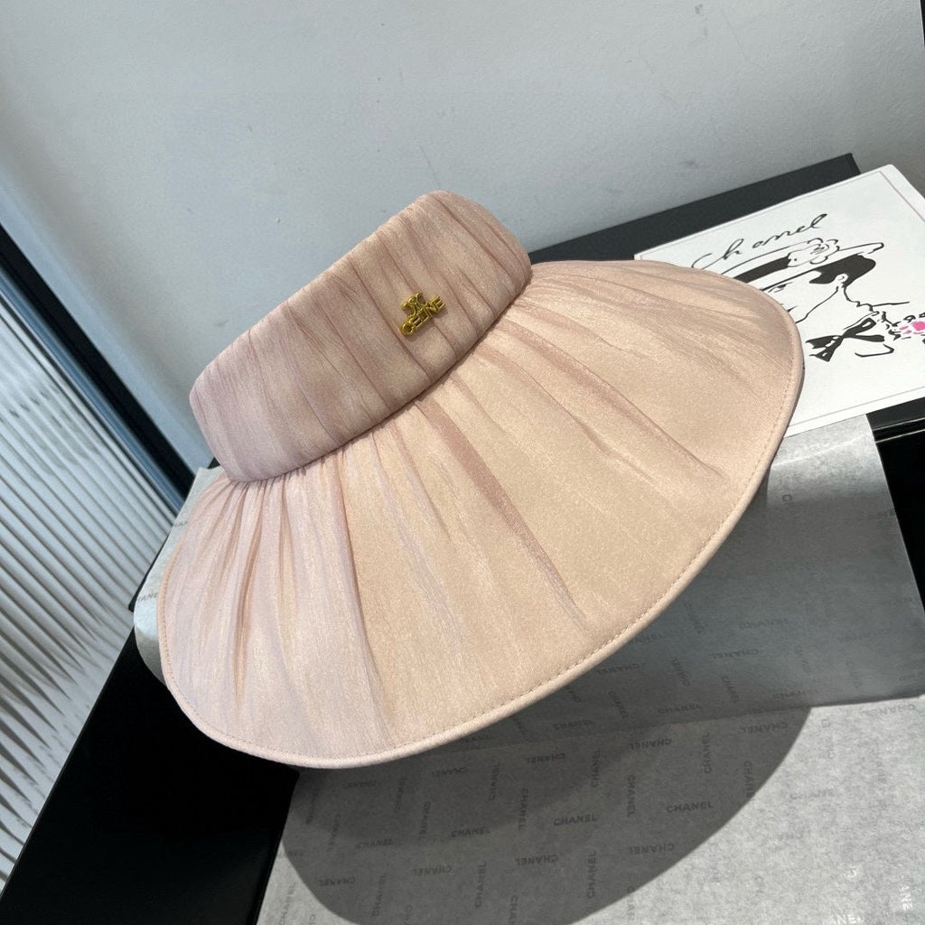 CELINE WIDE BRIM HALF HEAD HAT MODEL 650343 IN LIGHT PINK PLEATED SATIN