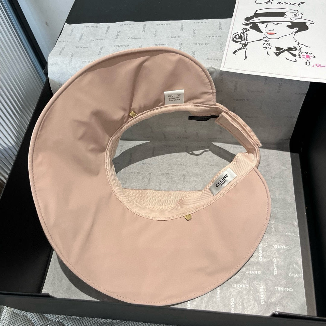 CELINE WIDE BRIM HALF HEAD HAT MODEL 650343 IN LIGHT PINK PLEATED SATIN
