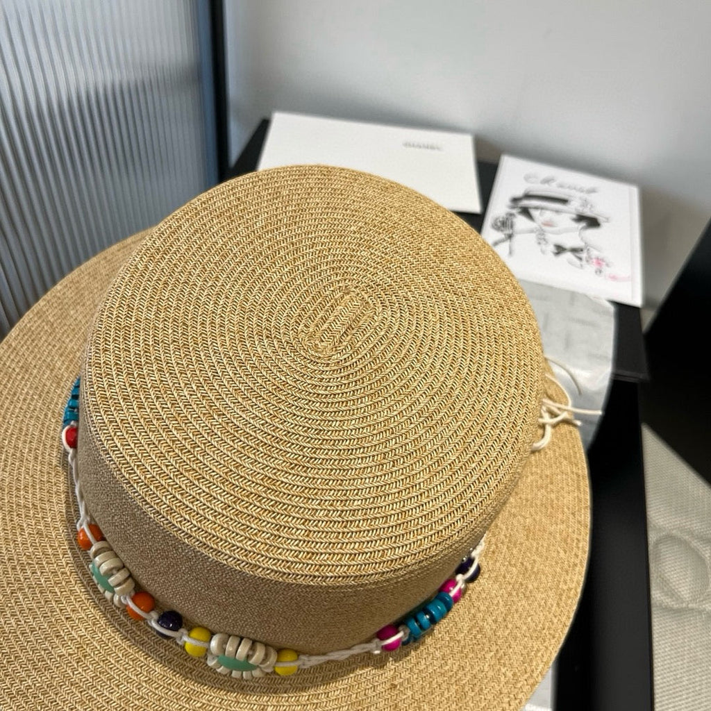 CELINE BEAD DECOR STRAW HAT MODEL 650345 IN NATURAL WOVEN STRAW