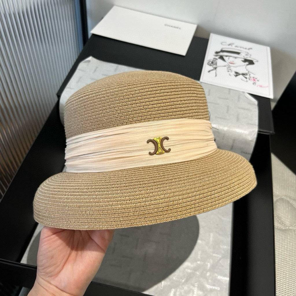 CELINE SMALL BRIM HAT MODEL 650348 IN BEIGE WOVEN STRAW
