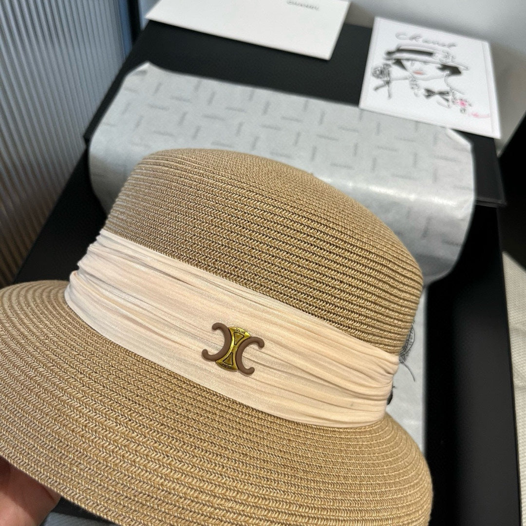 CELINE SMALL BRIM HAT MODEL 650348 IN BEIGE WOVEN STRAW