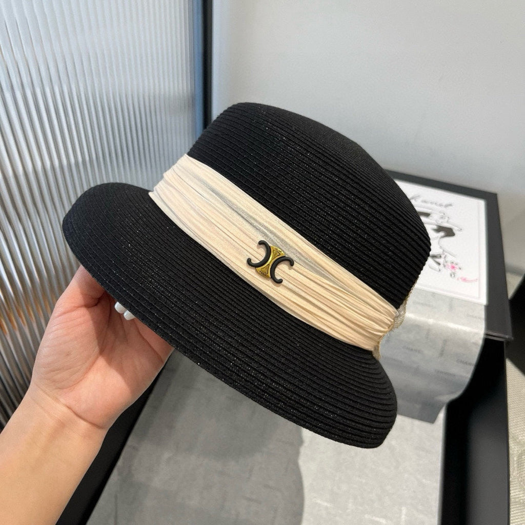 CELINE SMALL BRIM HAT MODEL 650349 IN BLACK WOVEN STRAW