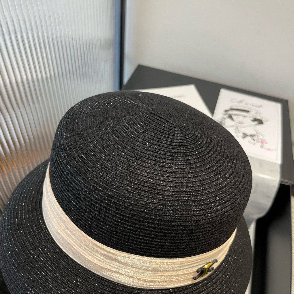 CELINE SMALL BRIM HAT MODEL 650349 IN BLACK WOVEN STRAW