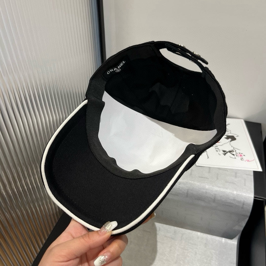 CHANEL BASEBALL HAT IN BLACK WITH WHITE TRIM 673995