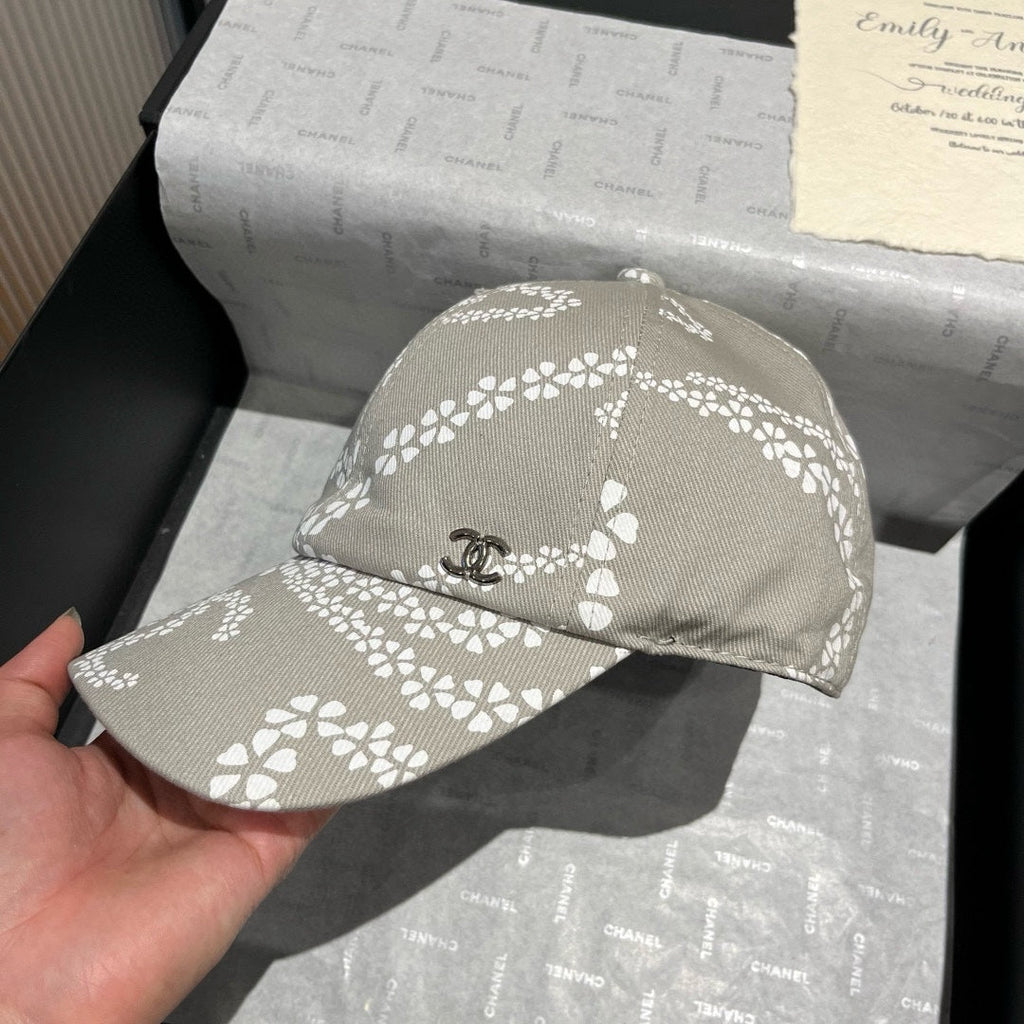 CHANEL BASEBALL HAT LIGHT TAUPE WHITE PATTERN 674030