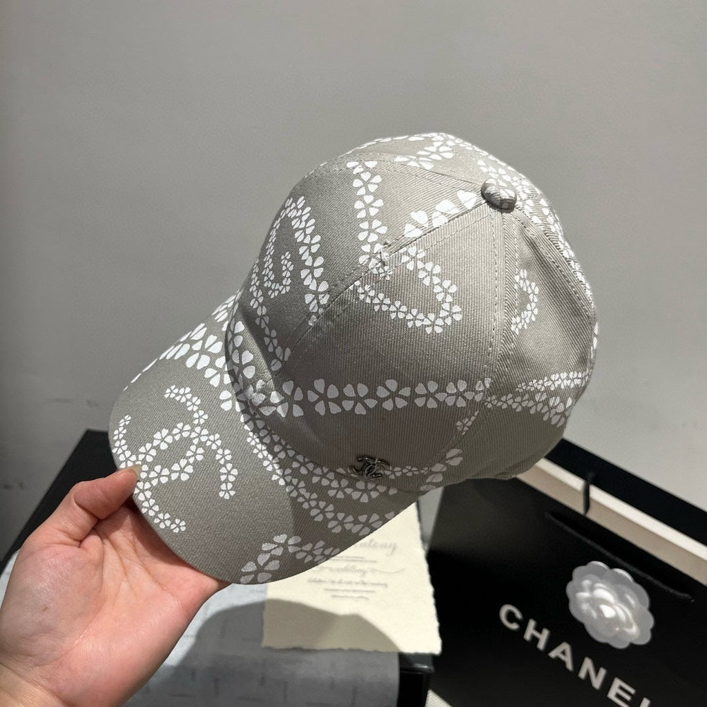 CHANEL BASEBALL HAT LIGHT TAUPE WHITE PATTERN 674030