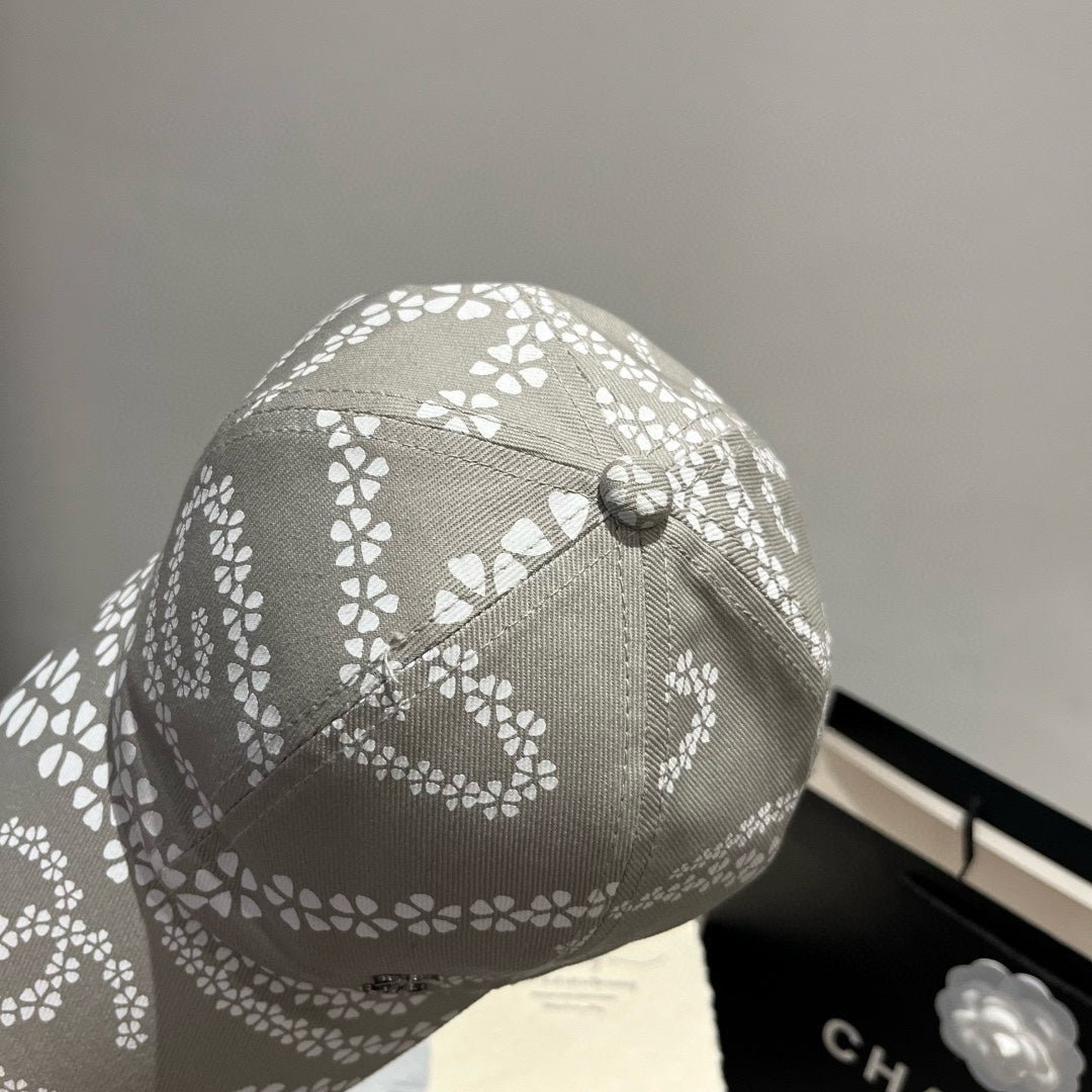 CHANEL BASEBALL HAT LIGHT TAUPE WHITE PATTERN 674030