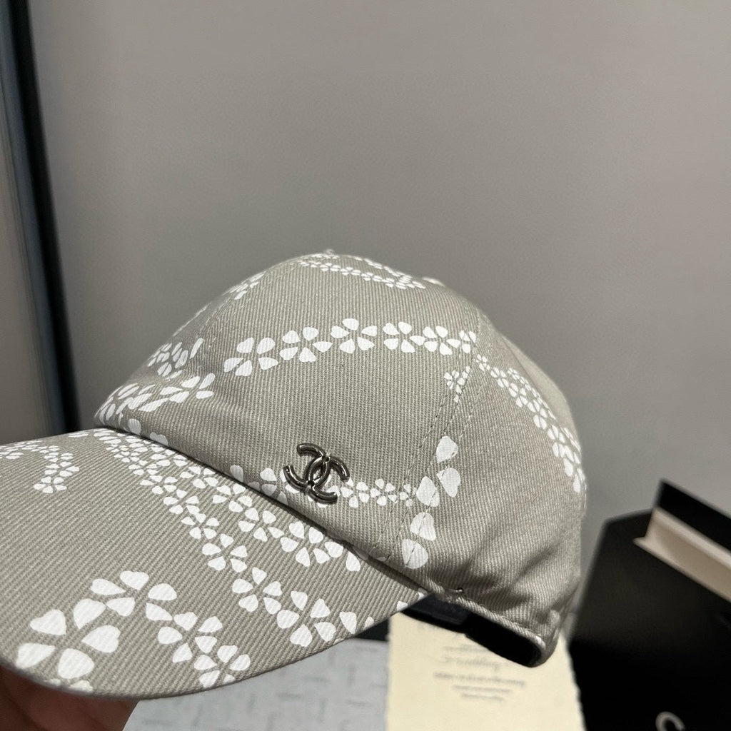 CHANEL BASEBALL HAT LIGHT TAUPE WHITE PATTERN 674030