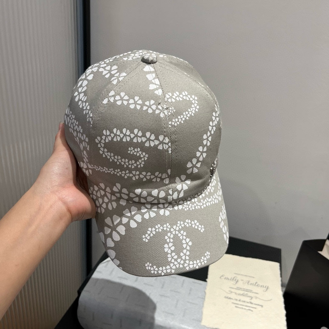 CHANEL BASEBALL HAT LIGHT TAUPE WHITE PATTERN 674030