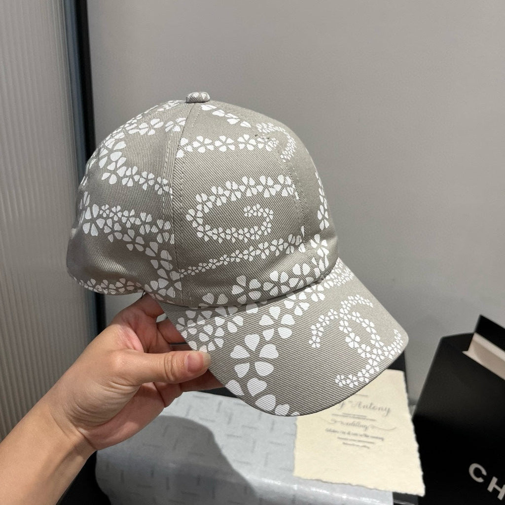 CHANEL BASEBALL HAT LIGHT TAUPE WHITE PATTERN 674030