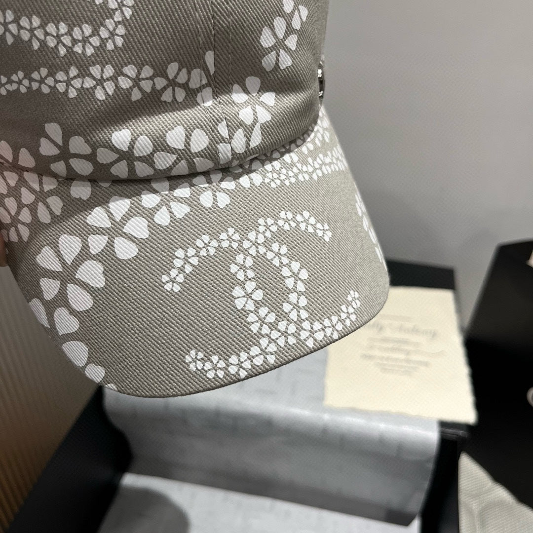 CHANEL BASEBALL HAT LIGHT TAUPE WHITE PATTERN 674030