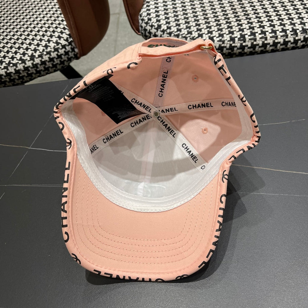 CHANEL BASEBALL HAT PINK WITH LETTERING TRIM 672536