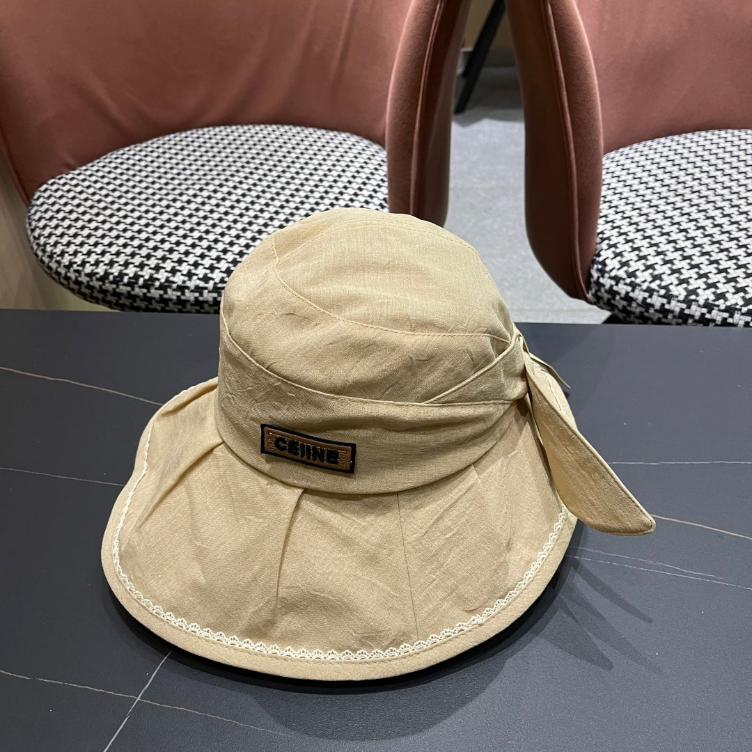 CELINE BUCKET HAT MODEL 650275 IN DARK BEIGE TEXTURED FABRIC
