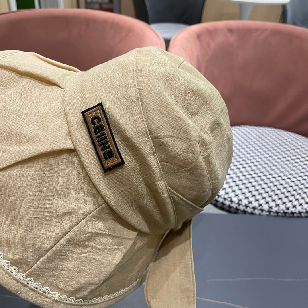 CELINE BUCKET HAT MODEL 650275 IN DARK BEIGE TEXTURED FABRIC