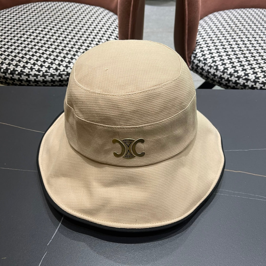 CELINE BUCKET HAT MODEL 650291 IN DARK BEIGE FABRIC