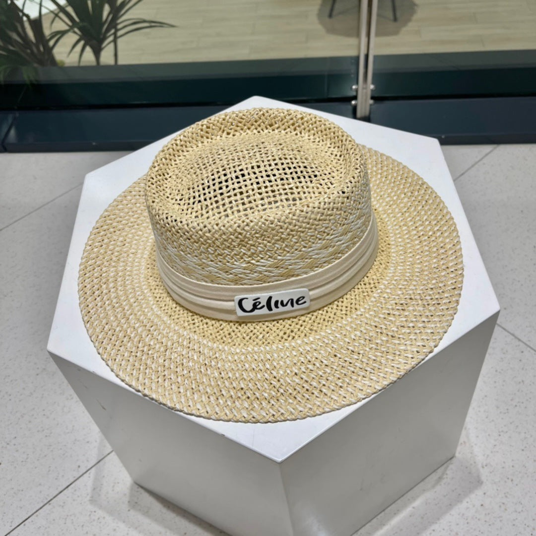 CELINE WIDE BRIM HAT MODEL 652049 IN NATURAL WOVEN STRAW