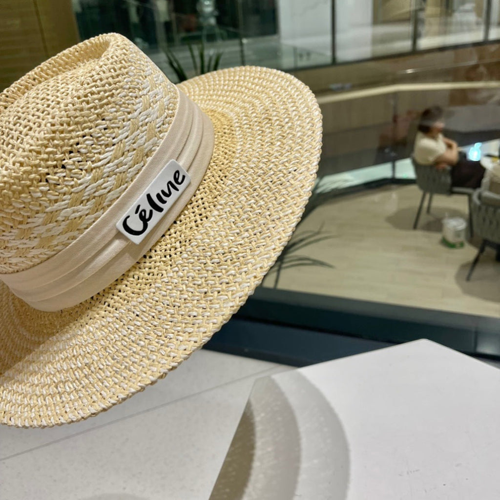 CELINE WIDE BRIM HAT MODEL 652049 IN NATURAL WOVEN STRAW