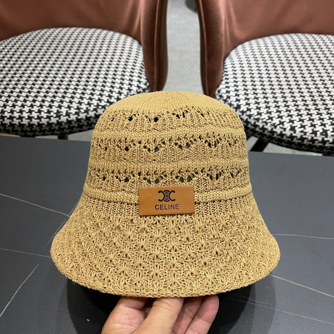 CELINE BUCKET HAT MODEL 651869 IN DARK BEIGE CROCHET
