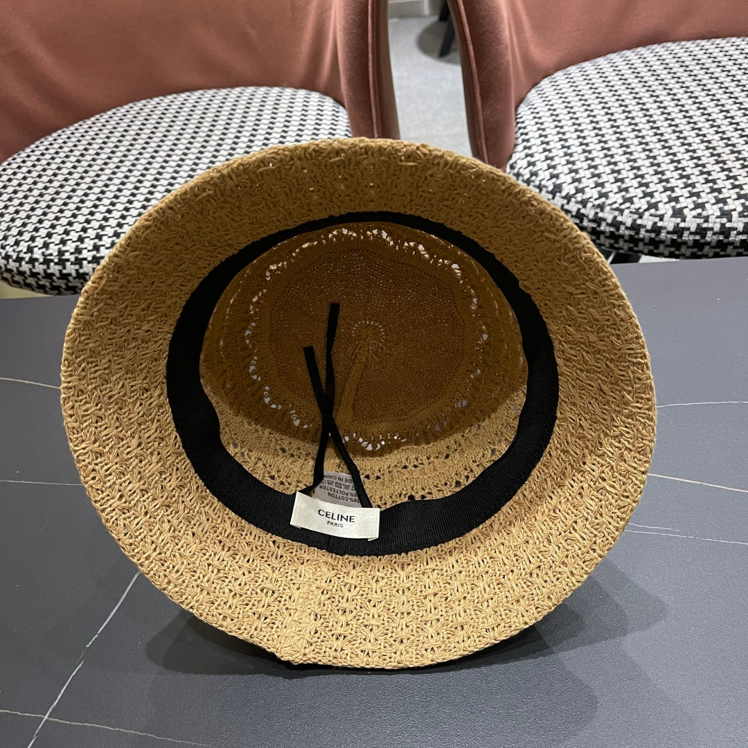 CELINE BUCKET HAT MODEL 651869 IN DARK BEIGE CROCHET