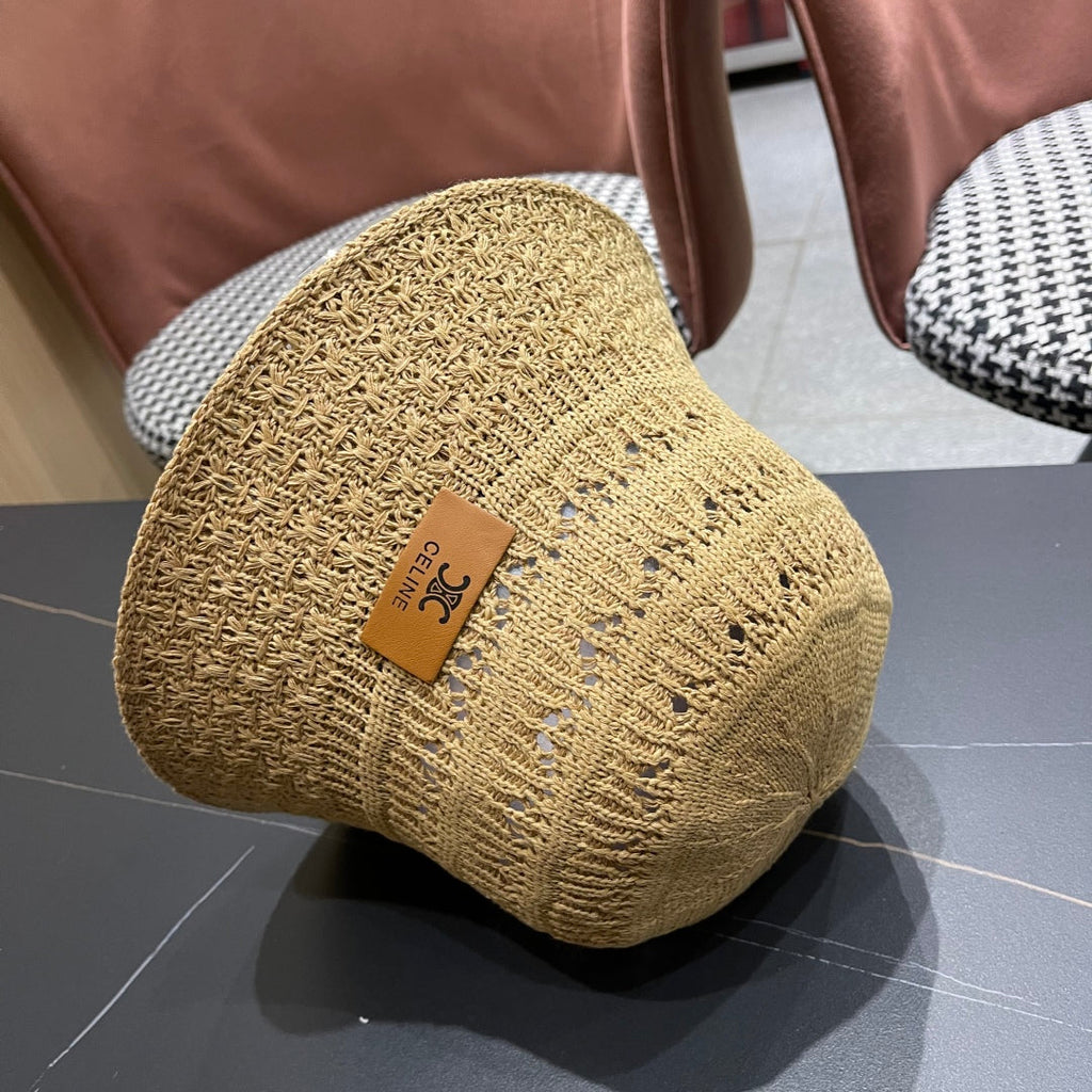 CELINE BUCKET HAT MODEL 651869 IN DARK BEIGE CROCHET